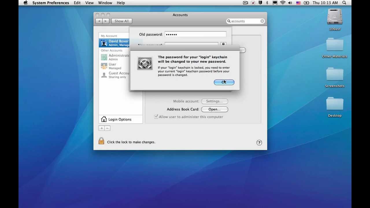 update password for internet accounts in mac pro